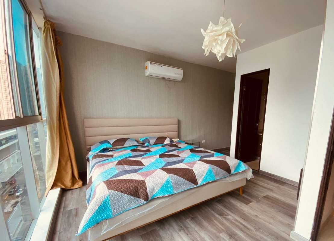 Bedroom with AC window city view PH Ocean Club Panama rental