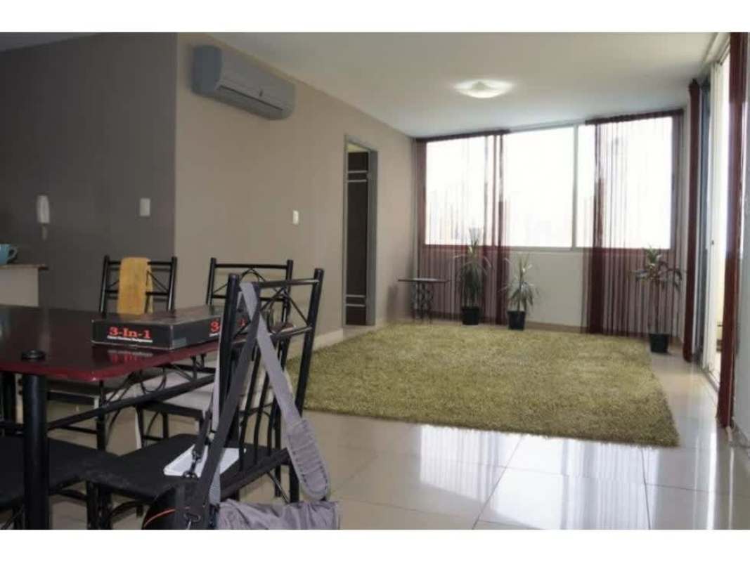 Minimalist bedroom featuring wood floors, AC, panoramic window at PH Marina Terrace Panama