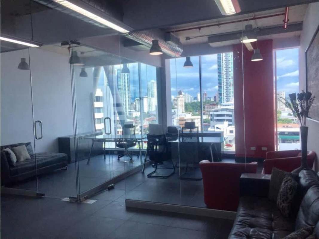 Floor-to-ceiling windows with city view, glass wall office at PH Office 77 San Francisco Panama