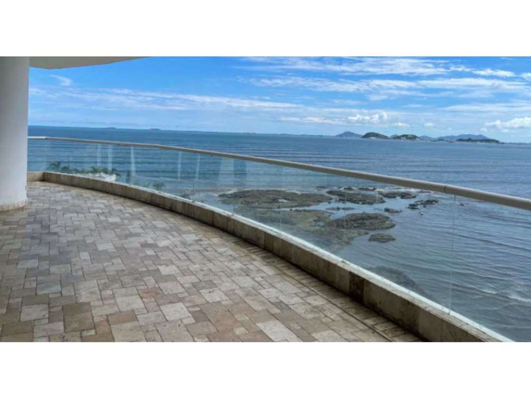 Spacious balcony with glass railing and ocean views in The Point Punta Paitilla luxury apartment Panama City