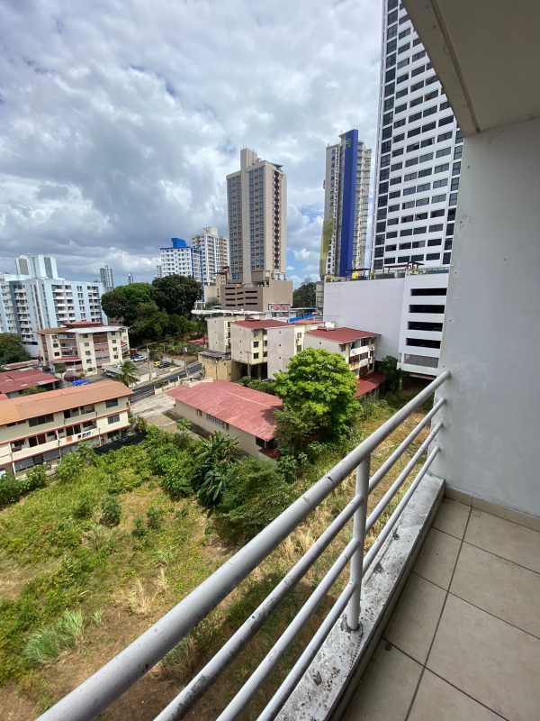 Balcony area overlooking Avenida Balboa city skyline from PH Colores de Bella Vista Panama City