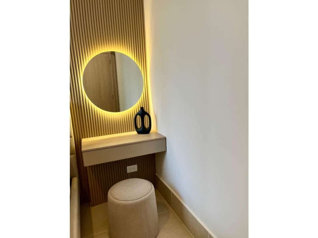 Bright living room with large windows and balcony at PH Ocean House Santa Maria Panama