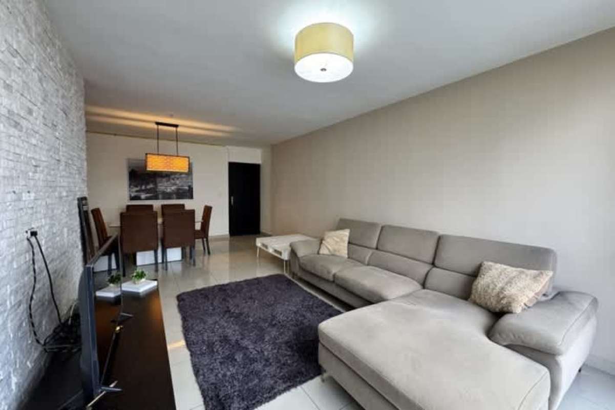 Open plan living dining area furnished apartment PH San Francisco Bay Panama City