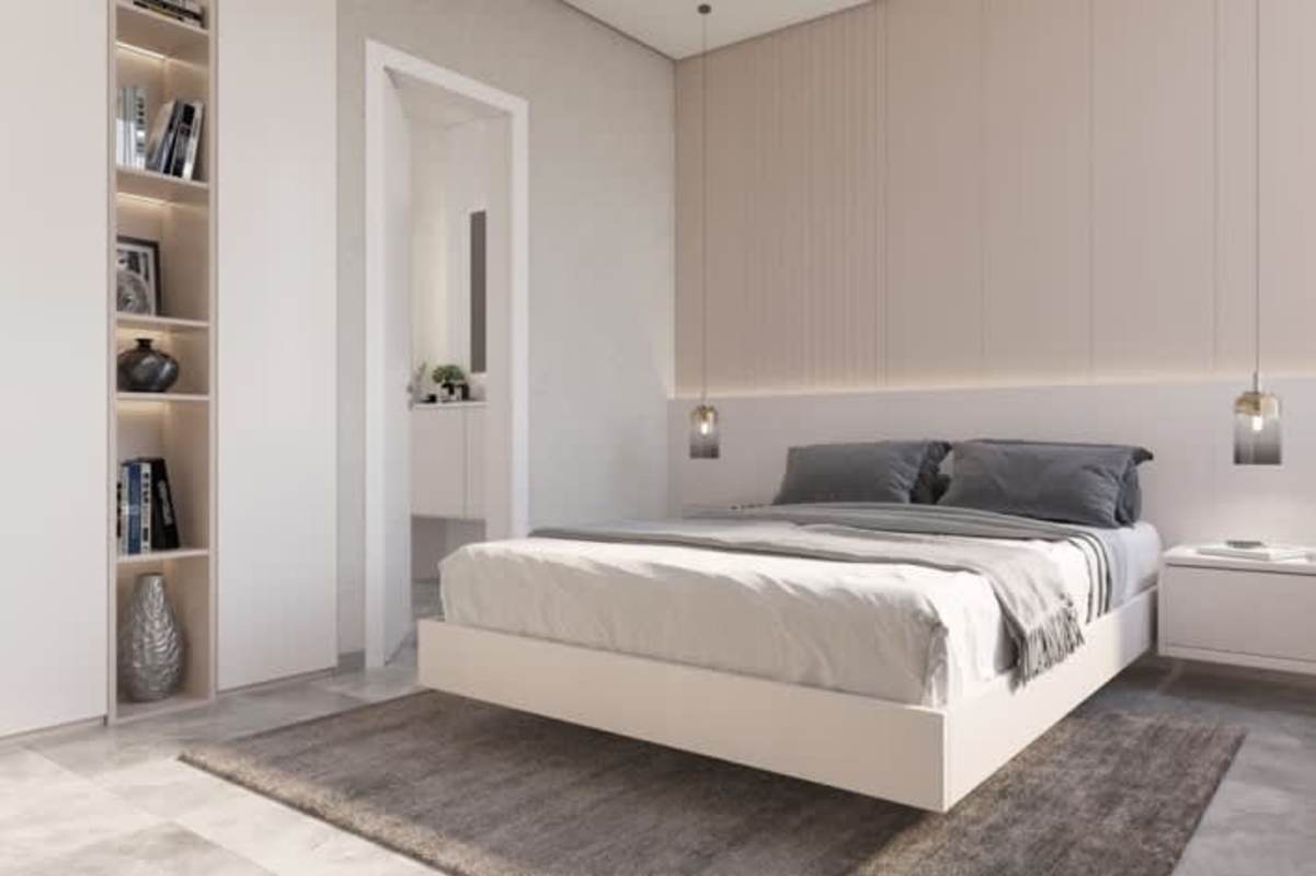 White cabinetry, marble backsplash, integrated appliances, dining area in Bella Vista Edge Panama