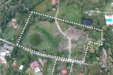 Aerial with outlined boundaries of large beachfront plot Bijao Panama
