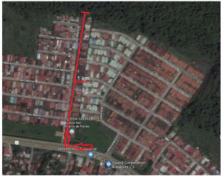 Aerial view showing property borders, forest areas, and potential roads Cativá Colón