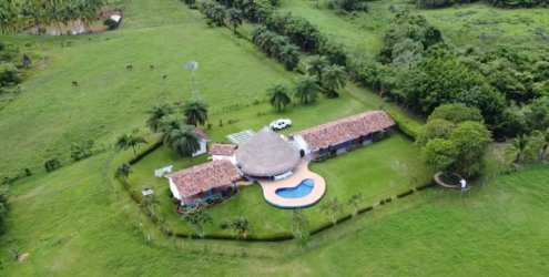 Outdoor covered lounge bar area pool ocean view property Pedasi Panama