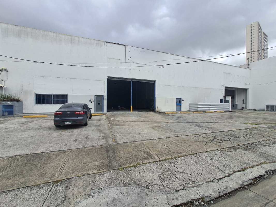 Warehouse exterior view with multiple loading docks, wide driveway in Costa del Este Panama