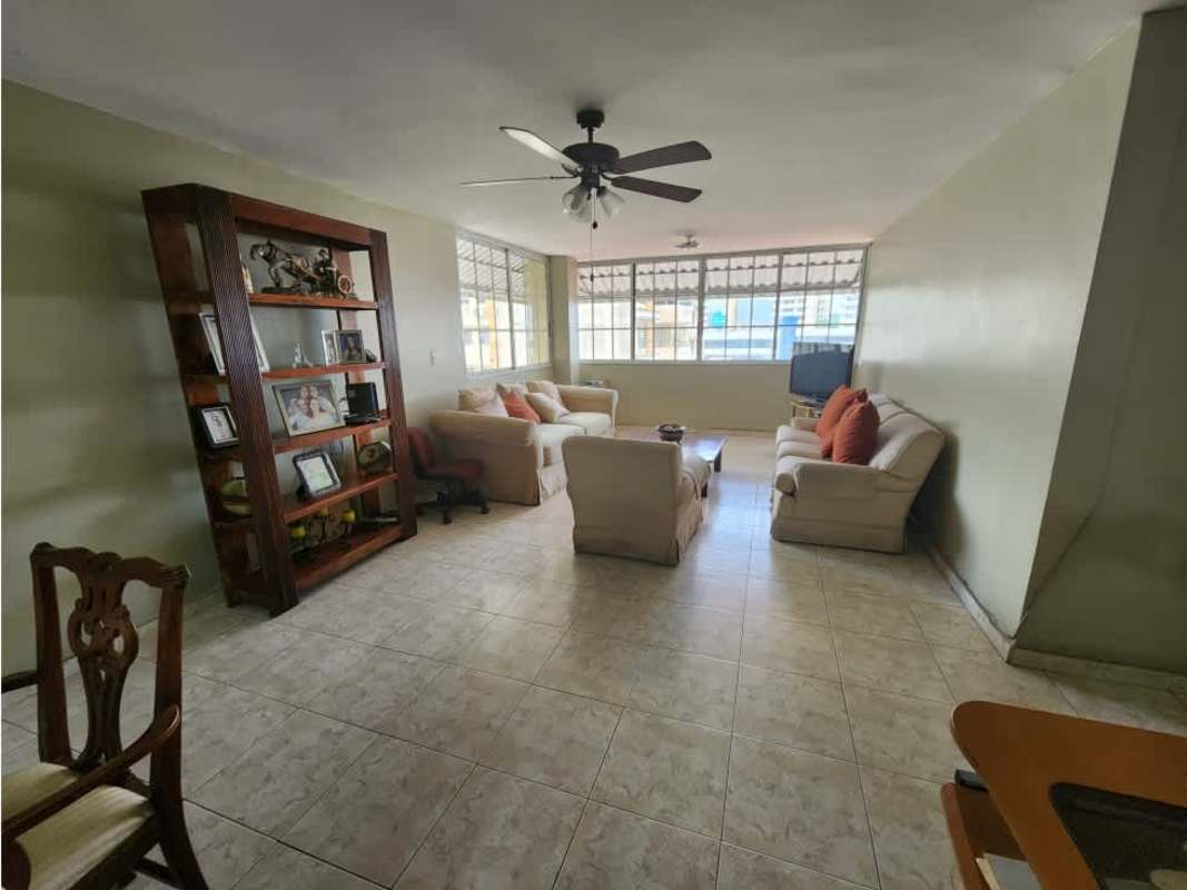 Dining area connected to living room with ceiling fans, ceramic tile Villa de las Fuentes Panama