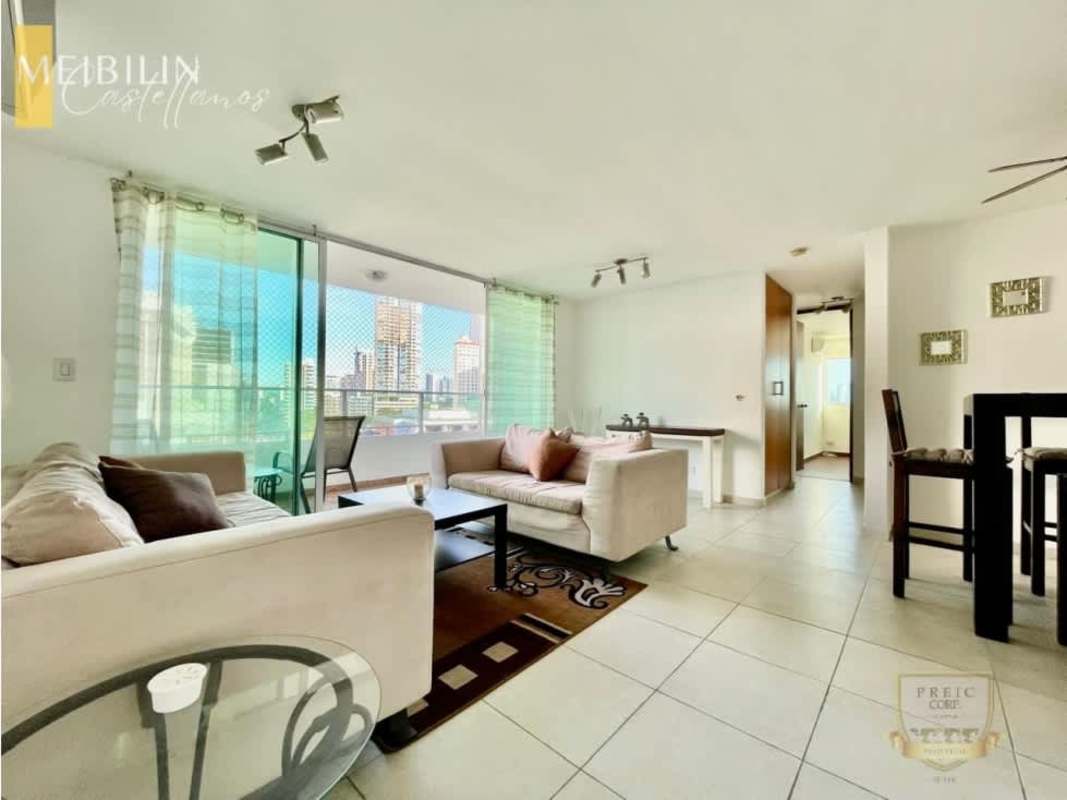 Bright living dining room with access to balcony ocean and city view PH Terramar Panama