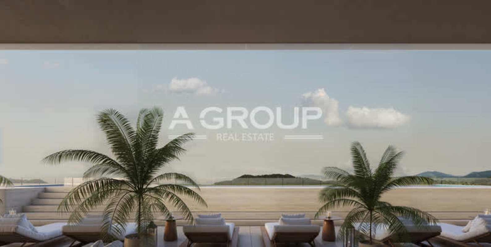 Luxury living room with modern furnishings, large windows at Nautilus Causeway Panama