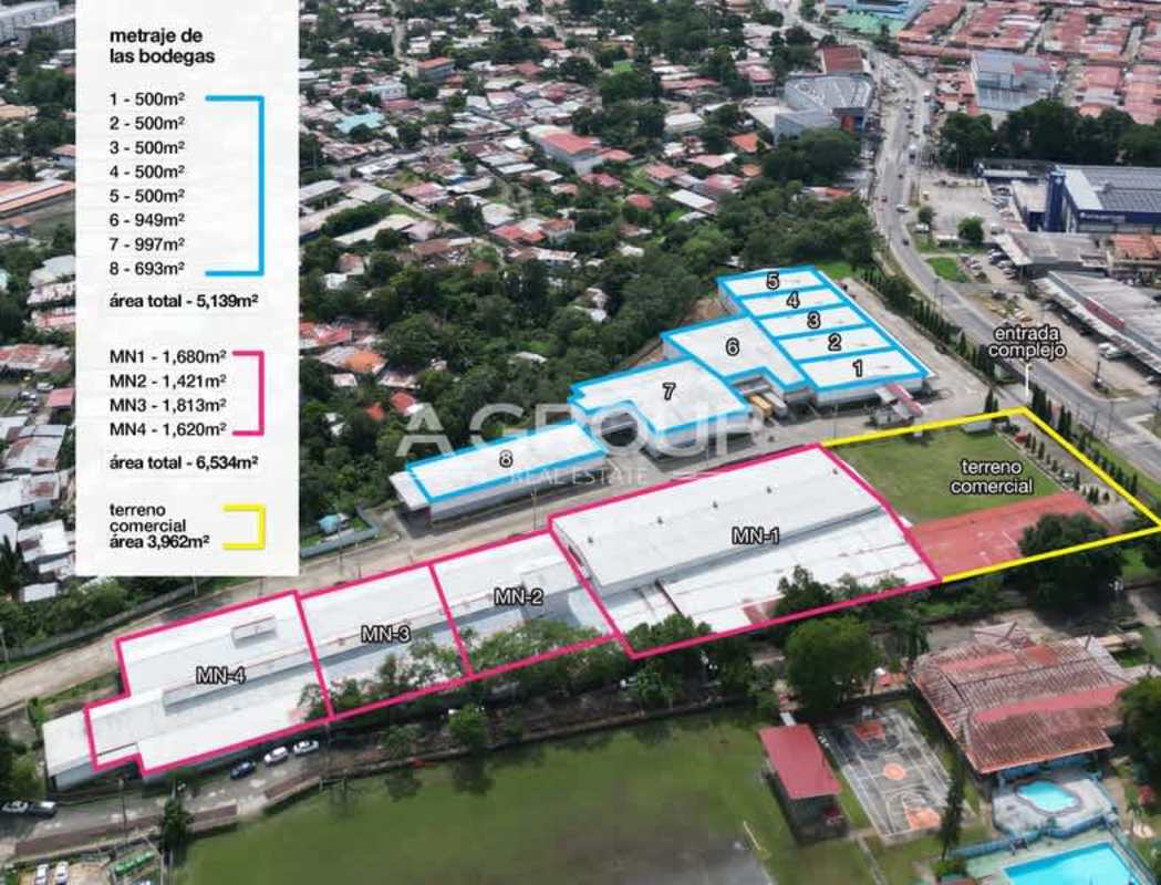 Wide aerial of Tocumen warehouse complex with modular storage units and parking areas