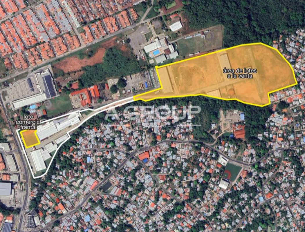 Urban aerial showing property boundaries for commercial and land parcels within Tocumen area Panama City