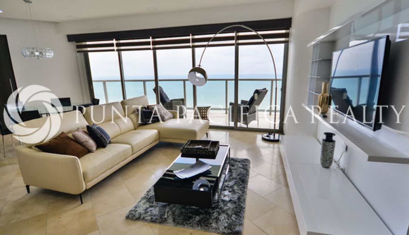 Contemporary living room with panoramic ocean views at PH The Ocean Club