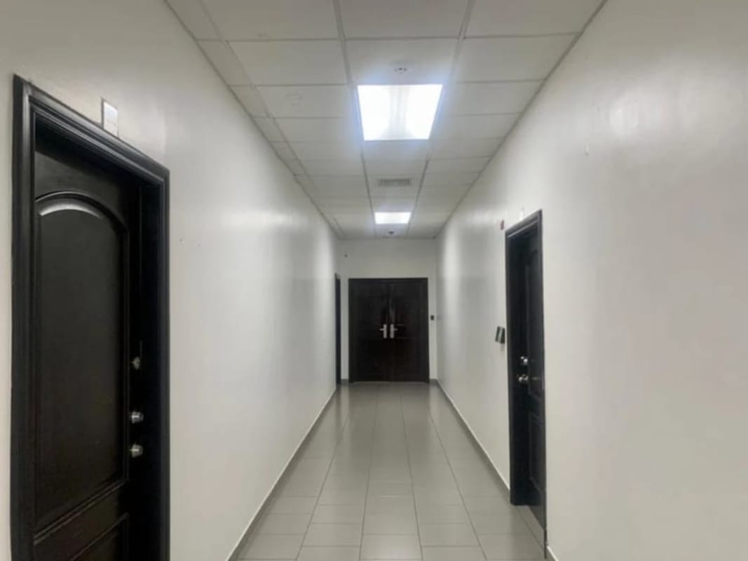 Modern office corridor marble flooring Plaza Morica commercial space San Francisco Panama