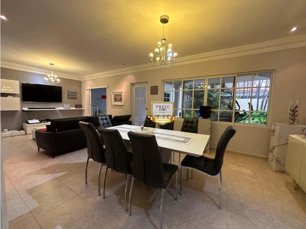 Spacious living room with ceramic floors and garden view Palmeras del Este Costa del Este Panama