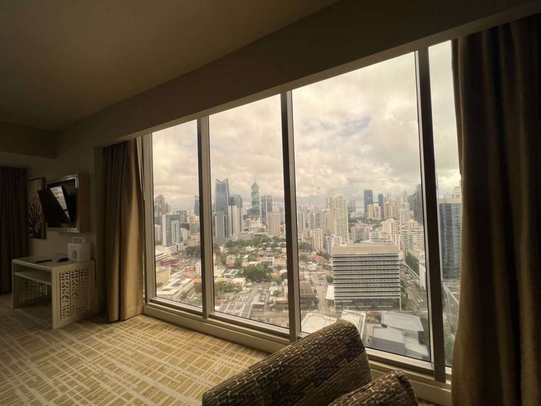 Rooftop infinity pool overlooking Panama City skyline at PH Waldorf Astoria Marbella Panama