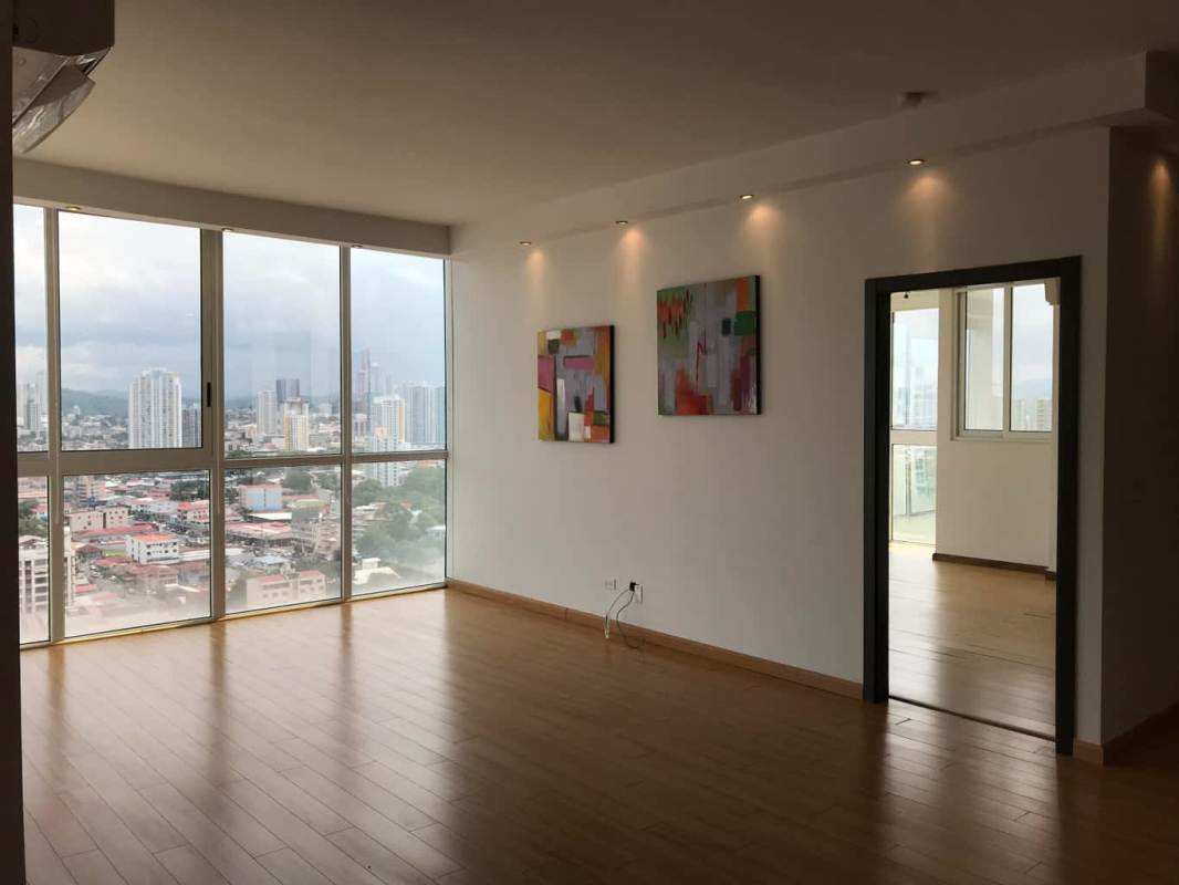 Living room with large windows panoramic view PH San Francisco Bay Panama