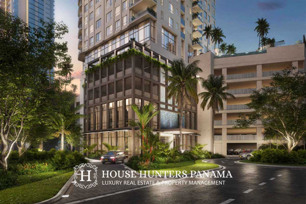 Modern open-plan living dining room and kitchen in luxury apartment Corotú Santa María Panama