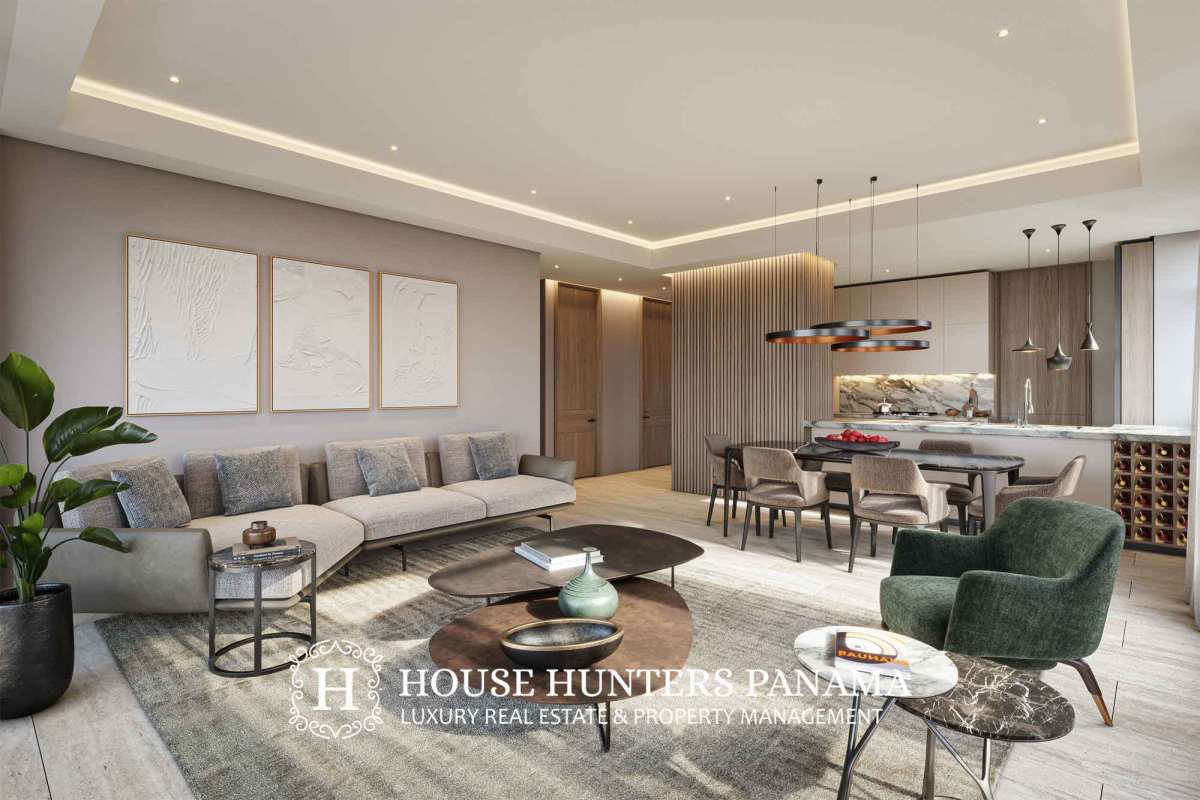 Infinity edge pool with private cabanas and palm trees in Santa María luxury condo Corotú Panama