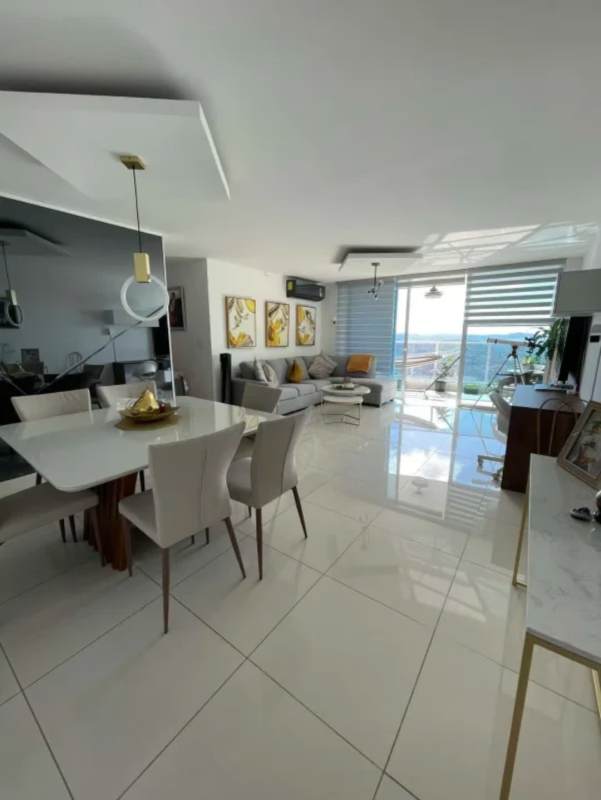Contemporary kitchen with ample cabinetry and ceramic tile floors in PH Villa de las Fuentes Panama City