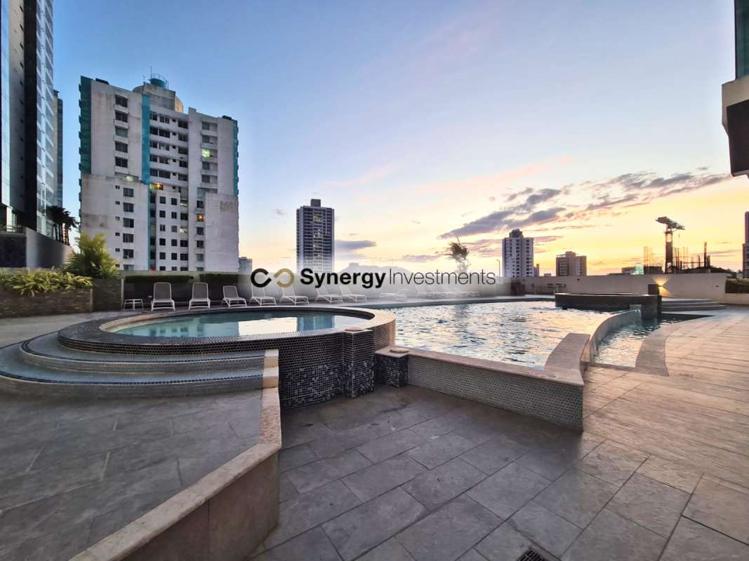 Elegant bathroom with vessel sink vanity glass enclosed rainfall shower PH Dynasty Residences Panama