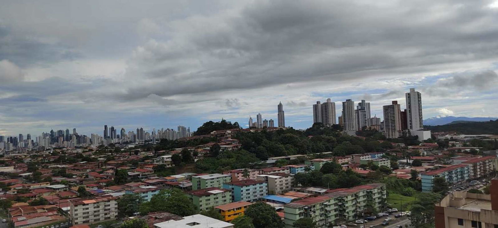 Urban aerial of Edison Park skyline with buildings greenery PH Urbis Tower area Panama