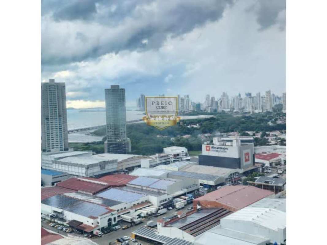 Modern kitchen in furnished apartment Costa del Este with granite counters, stainless appliances