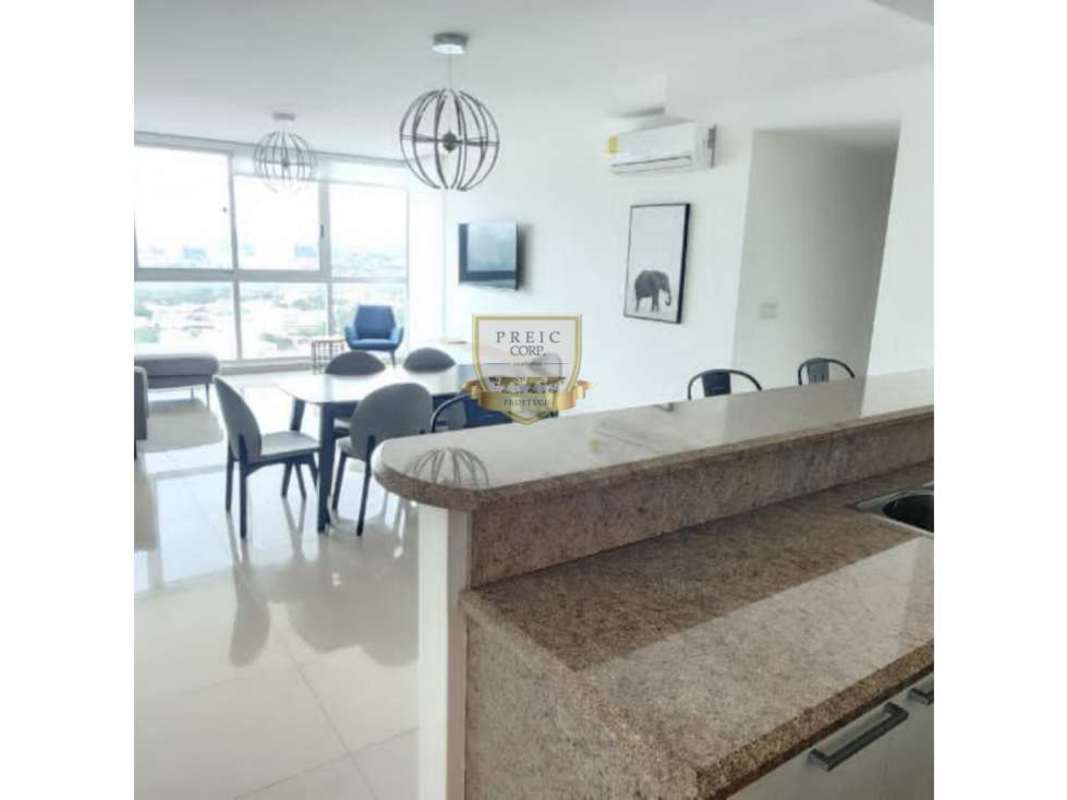 Modern open living dining with large window and granite kitchen counter in PH Titanium Panama