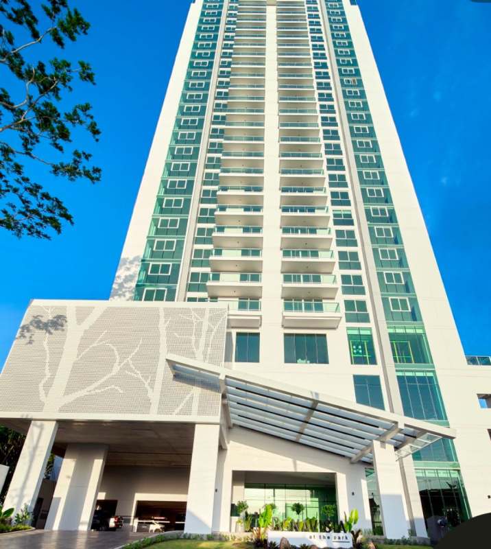 Modern high rise residential tower facade PH Bonavista Hato Pintado Panama City