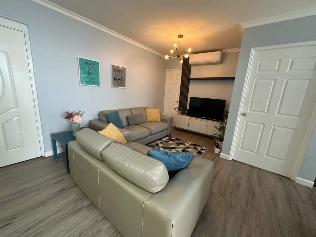 Sleek bathroom with mosaic wall, glass shower, contemporary tile at PH Bella Vista Panama