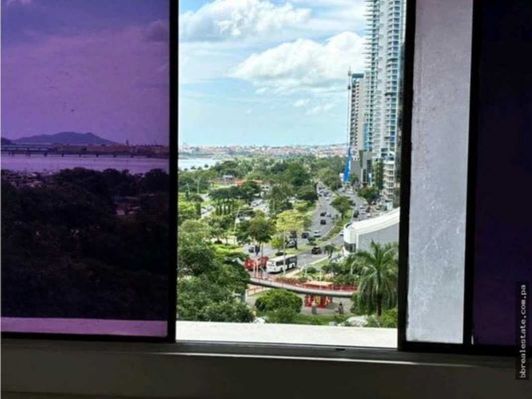 Skyline and partial ocean view from apartment windows PH Vista del Este Panama City
