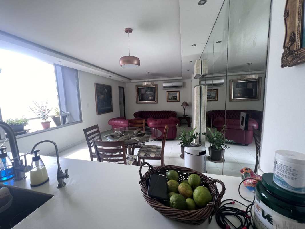 Bright open kitchen and living area with dining, large windows in San Francisco Bay Panama