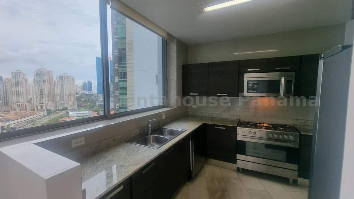 Contemporary kitchen granite countertops large windows city views luxury PH Pacific Point Punta Pacifica