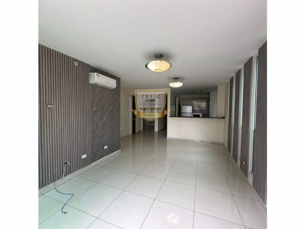 Modern tiled living and dining space with large windows and AC in Bella Vista