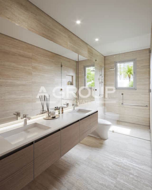 Spacious luxury bath with double vanity, rain shower, premium fixtures in The Woods Santa María Panama