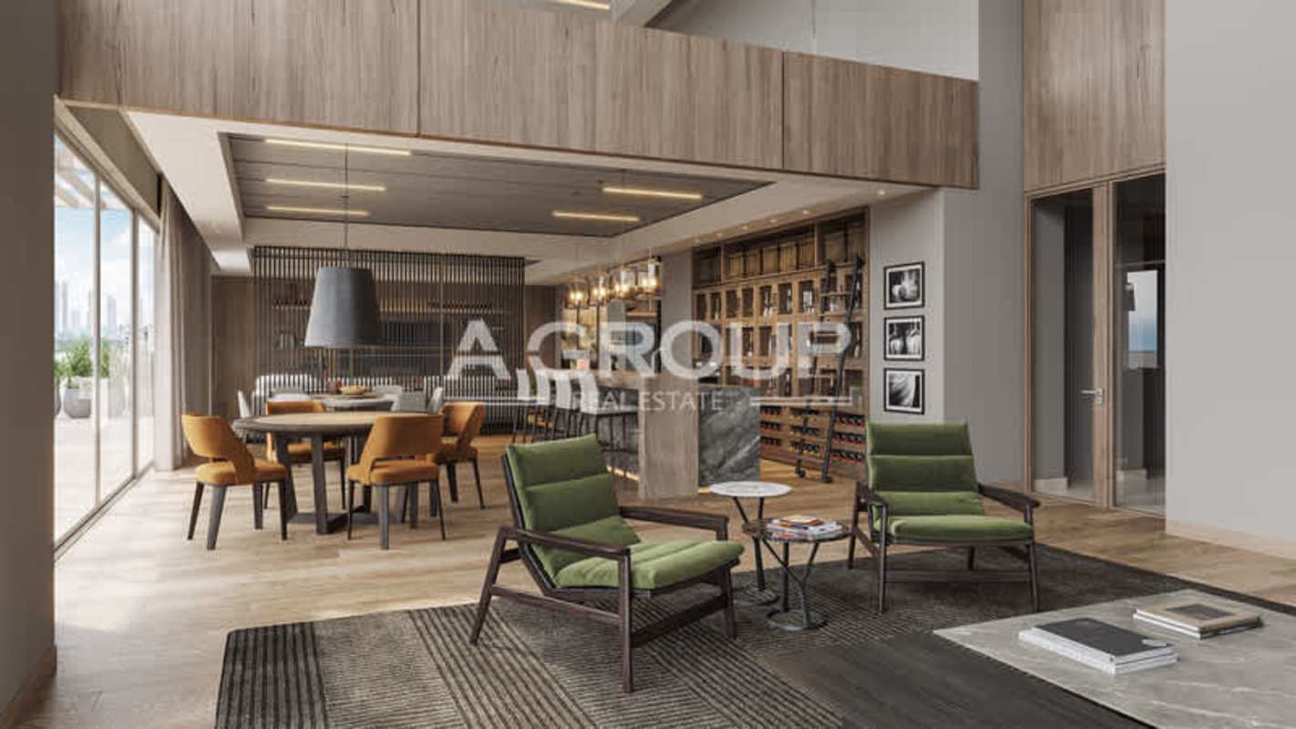 Modern living space with wine storage wall and large windows Guayacan Panama