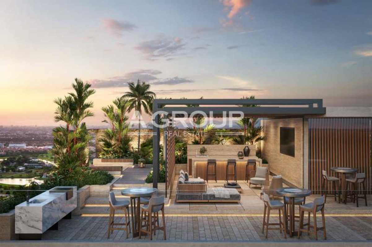 Rooftop terrace lounge with city and golf views Corotú Santa María luxury condo