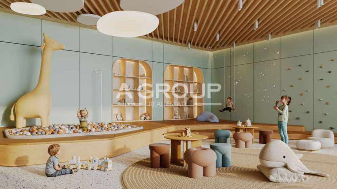 Luxury condo elevated pool deck with umbrellas and palm trees PH Ipanema Costa del Este