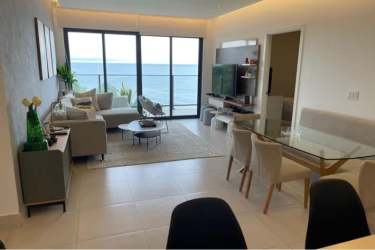 Balcony with oceanfront views at Punta Caelo PH Solaria beach condo Panama