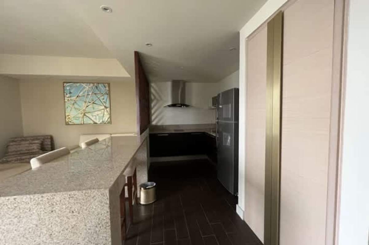 Kitchen with granite countertops, stainless steel appliances PH Waldorf Astoria Panama City