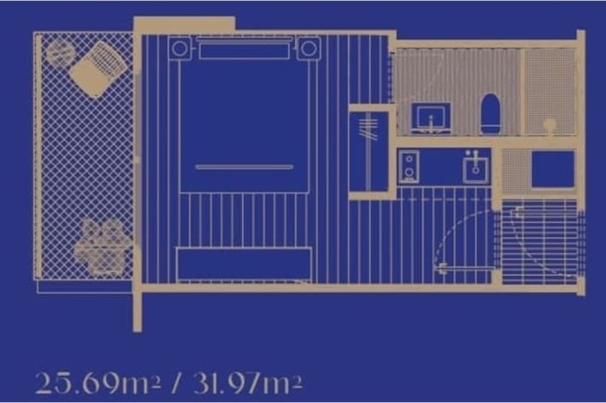 Modern studio apartment layout at PH Pacific Hub in Punta Pacífica