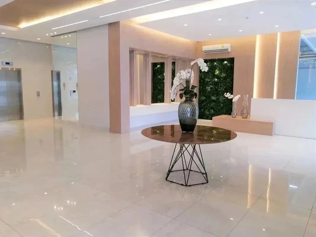 Elegant modern lobby with vertical garden at Coral Plaza on Via Ricardo Alfaro Panama