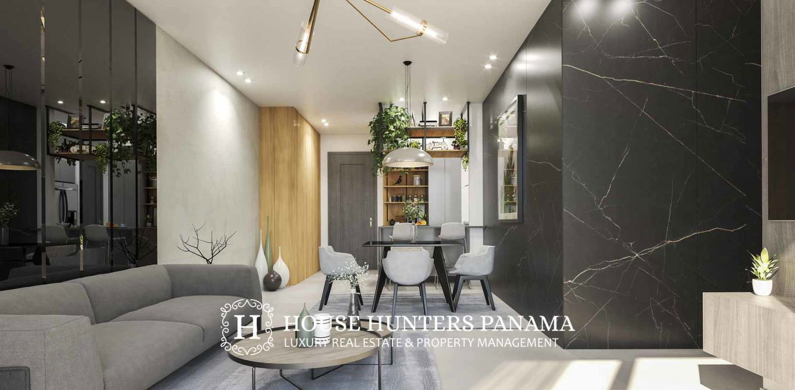 Spacious living dining area with panoramic windows in PH Next Panama