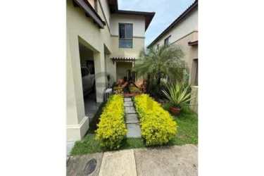 Landscaped backyard with tropical plants patio umbrella and seating in Howard Panama