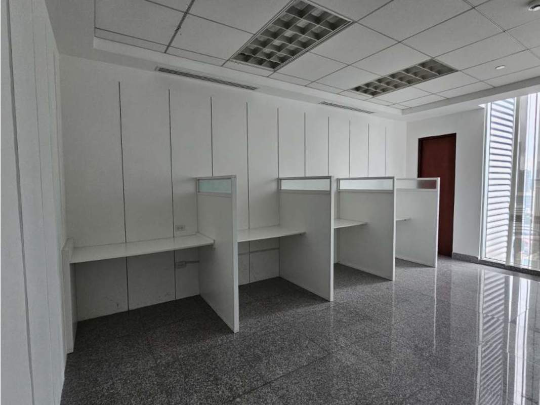 Bright office cubicle area with large windows overlooking Calle 50 PH Global Bank Panama City
