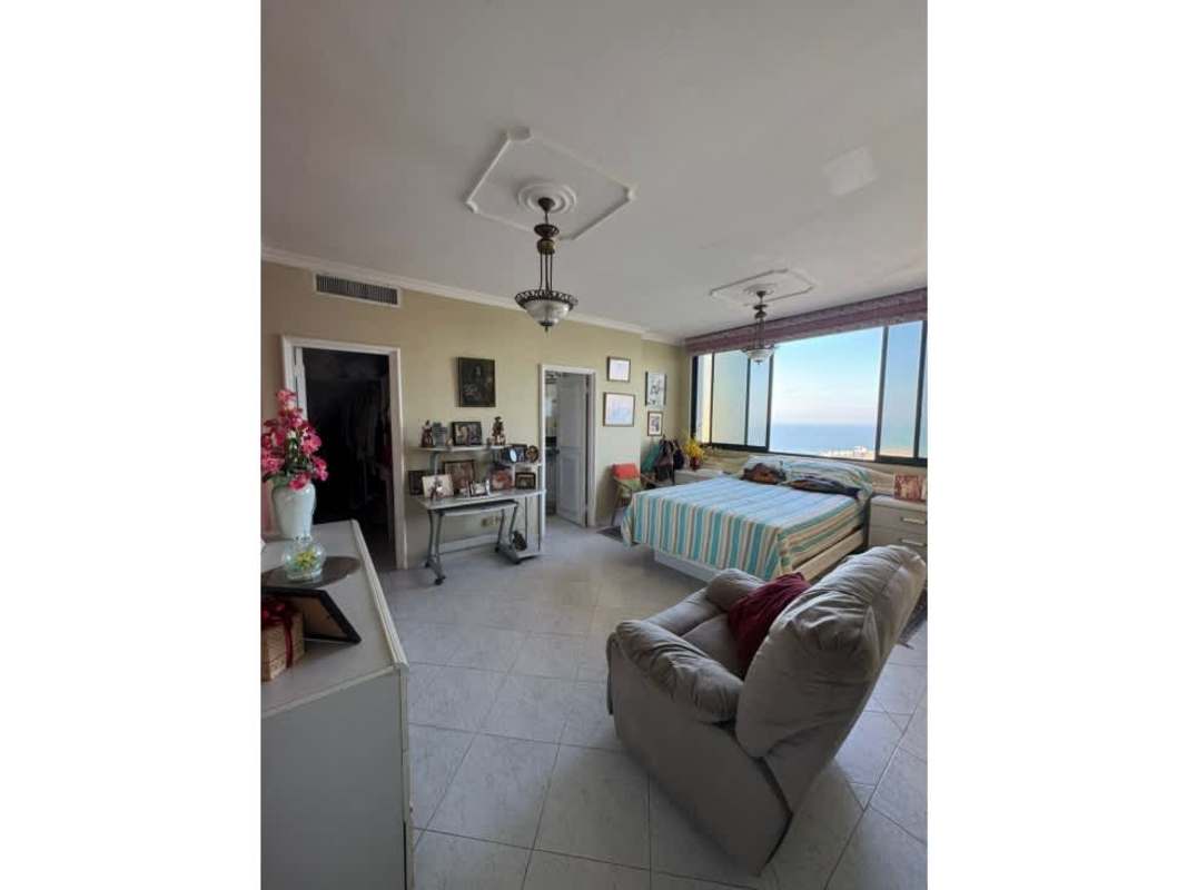 Large bedroom with panoramic windows facing Pacific Ocean Punta Paitilla Villa Marina Panama