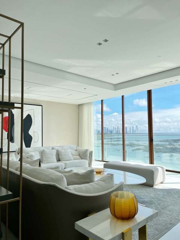 High-end kitchen with marble counters and premium appliances in PH The Residences Punta Pacífica