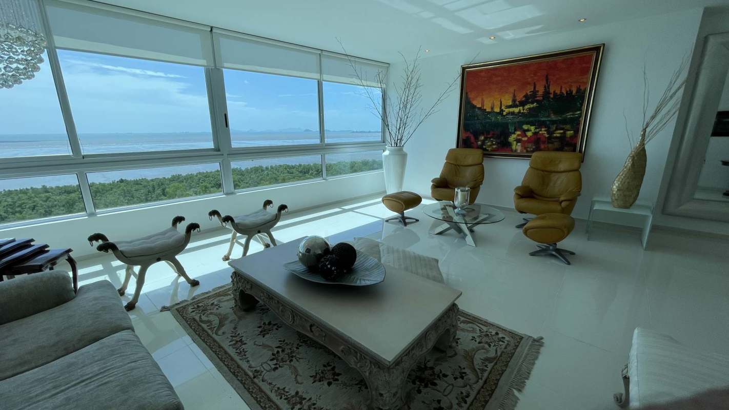 Luxury bathroom marble counters glass shower Costa del Este luxury apartment