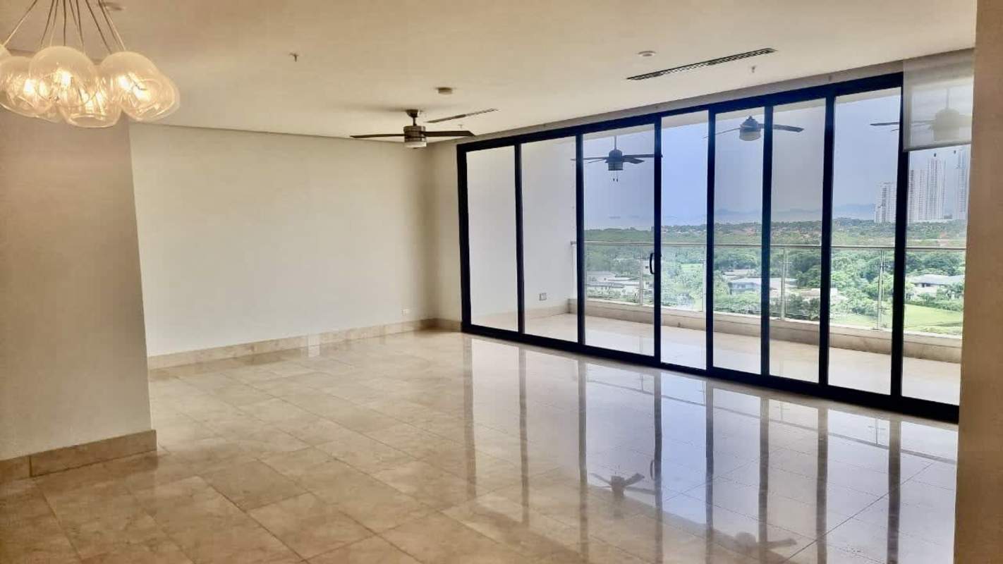 Contemporary open living space with balcony, floor-to-ceiling glass at La Vista Santa María